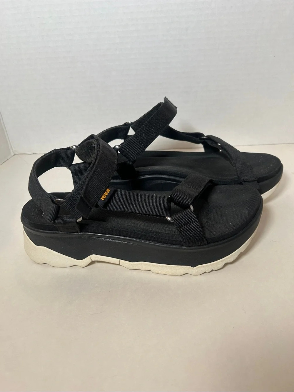 Teva Black Platform Sandals with Cream Sole